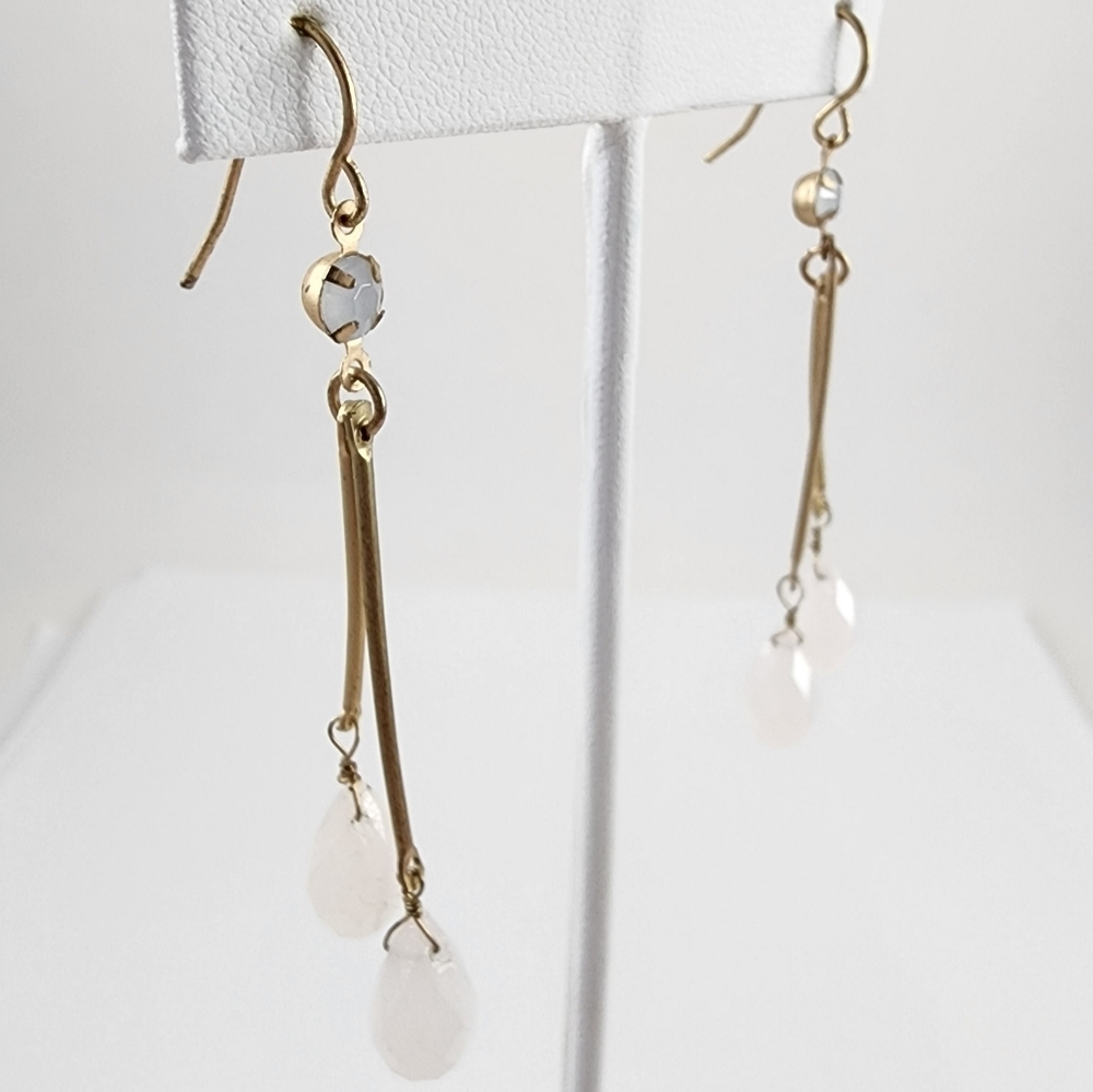 Vintage gold earrings dangle pale pink faceted stones post back